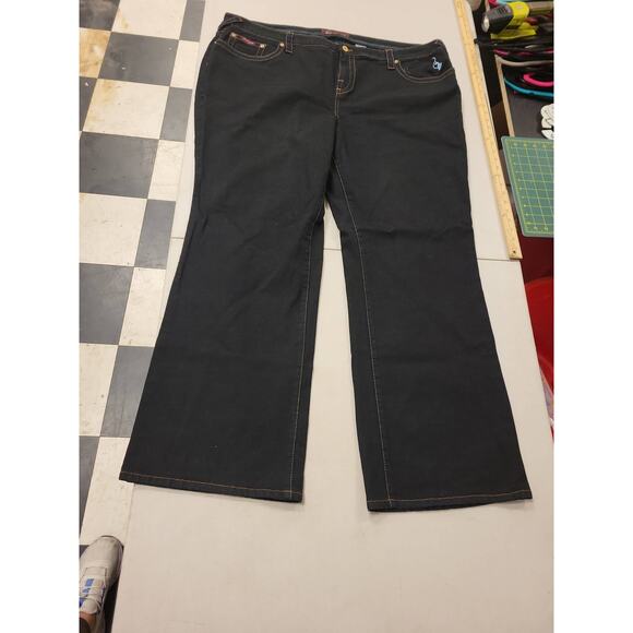 Baby Phat Jeans Sz 24 Plus Black Denim Bootcut Low Rise Embroidered Logo Stretch - Picture 1 of 11